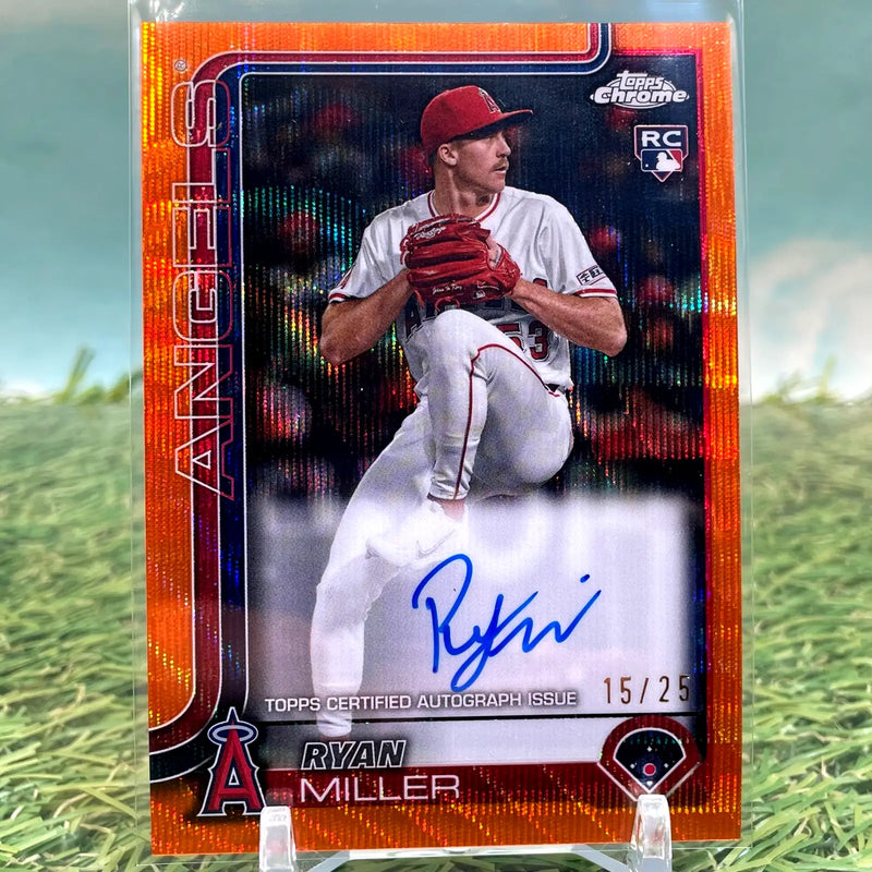 2025 Topps Chrome Ryan Miller #RA-RM Rookie Auto Orange Refractor /25 Angels - Baseball Card Single