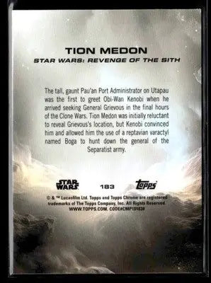 2025 Topps Chrome Sapphire Edition Star Wars #183 Tion Medon - Star Wars Card Single