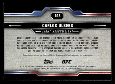 2025 Topps Chrome Sapphire Edition UFC #198 Carlos Ulberg - UFC/MMA Card Single