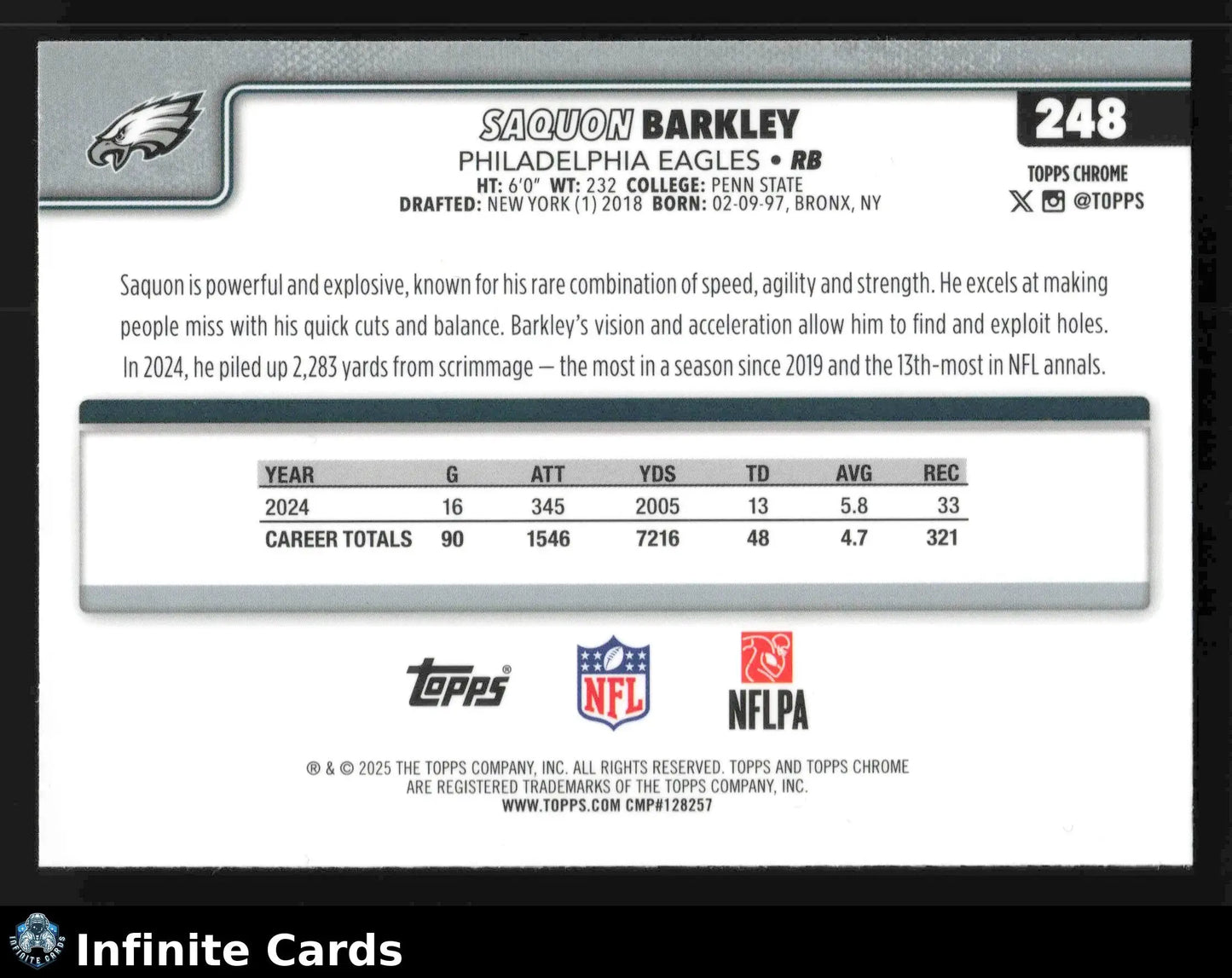 2025 Topps Chrome SAQUON BARKLEY #248 Philadelphia Eagles - Football Card Single