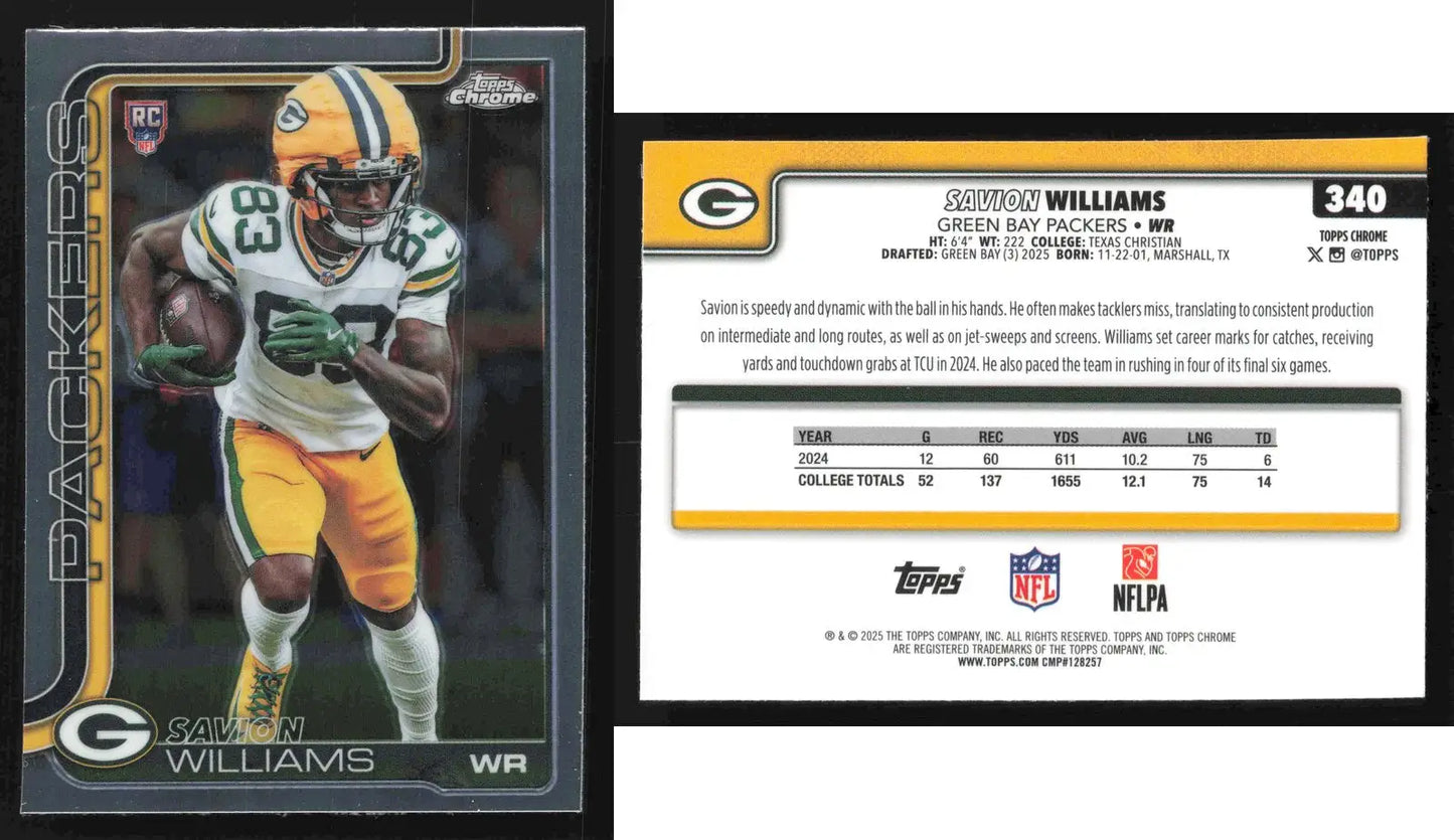 2025 Topps Chrome SAVION WILLIAMS #340 Green Bay Packers RC - Football Card Single