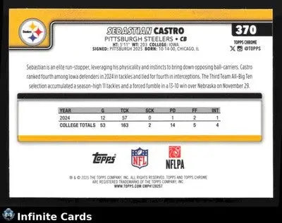 2025 Topps Chrome SEBASTIAN CASTRO #370 Chrome Pittsburgh Steelers RC - Football Card Single