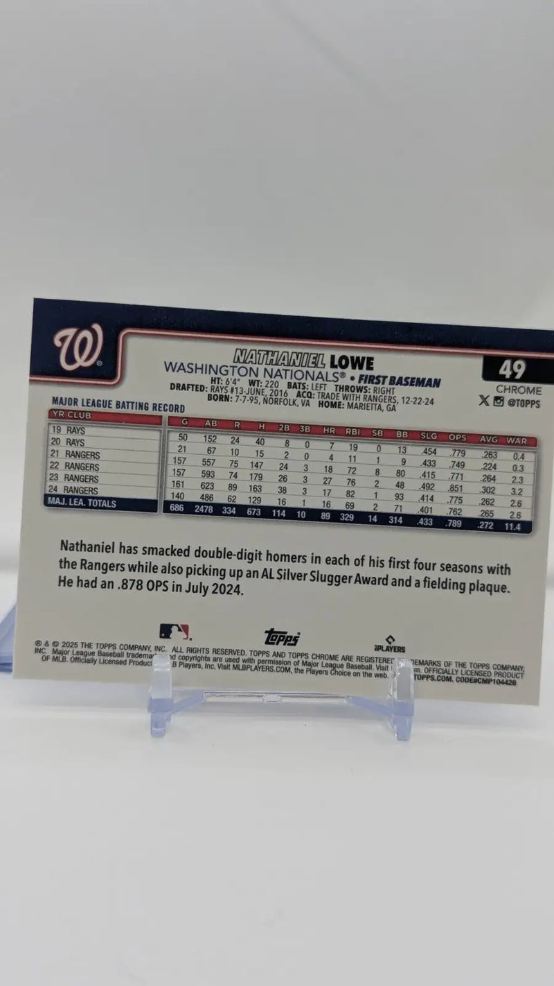 2025 Topps Chrome SEPIA REFRACTOR Nathaniel Lowe #49 Washington Nationals - Baseball Card Single