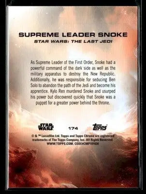 2025 Topps Chrome Star Wars #174 Supreme Leader Snoke RayWave Refractor - Star Wars Card Single