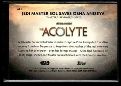 2025 Topps Chrome Star Wars #AC-3 Jedi Master Sol Saves Osha Aniseya Acolyte - Star Wars Card Single
