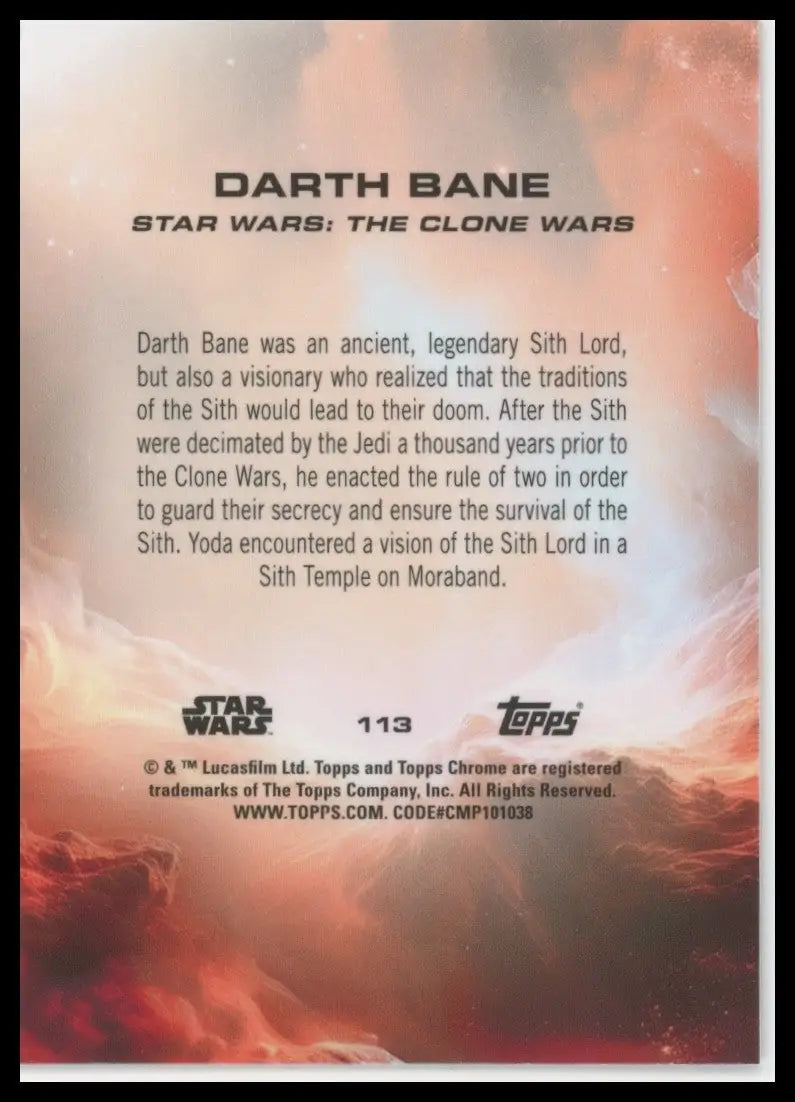 2025 Topps Chrome Star Wars Darth Bane #113 Clone Wars Trading Card - Star Wars Card Single