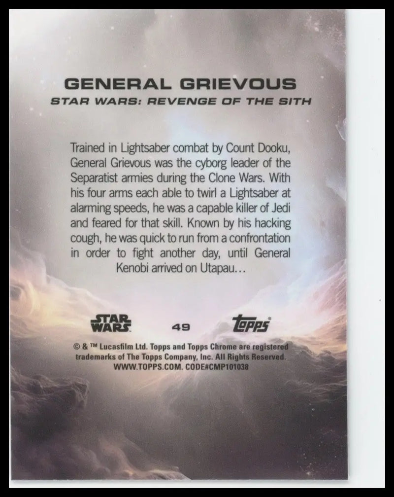 2025 Topps Chrome Star Wars General Grievous #49 Revenge of the Sith Card - Star Wars Card Single