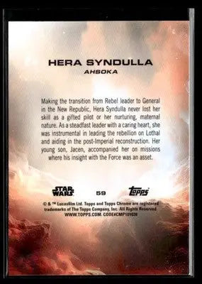 2025 Topps Chrome Star Wars Hera Syndulla #59 Ahsoka - Star Wars Card Single