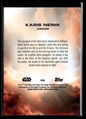 2025 Topps Chrome Star Wars Karis Nemik #68 Andor - Star Wars Card Single