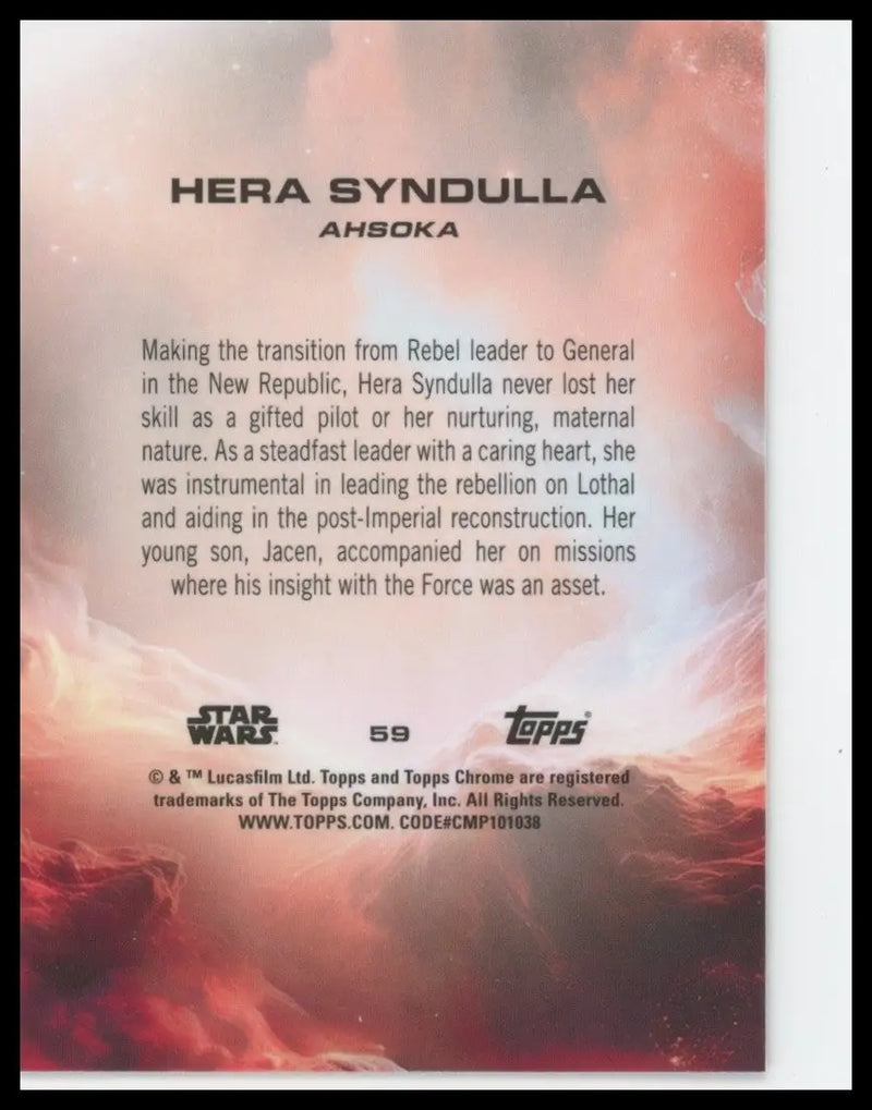 2025 Topps Chrome Star Wars Ray Wave Refactor Hera Syndulla #59 Ahsoka Card - Star Wars Card Single