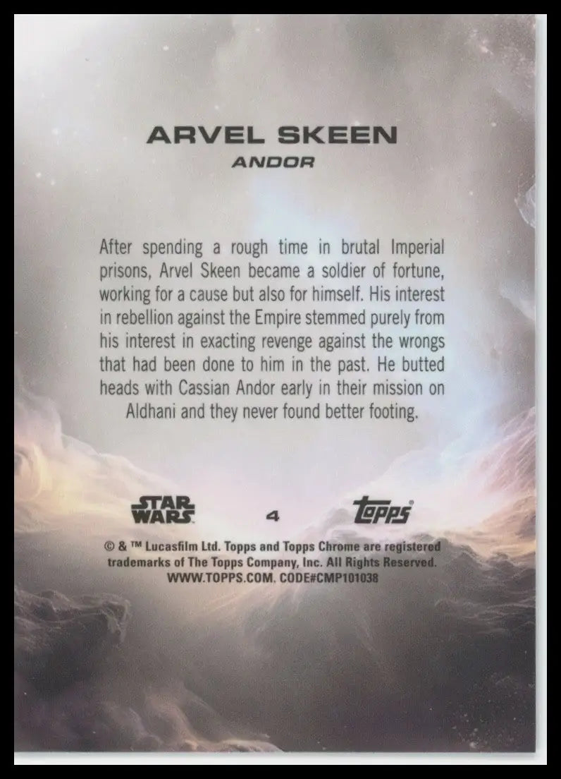 2025 Topps Chrome Star Wars Ray Wave Refractor Arvel Skeen #4 Andor Trading Card - Star Wars Card Single