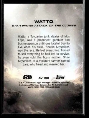 2025 Topps Chrome Star Wars Watto #AV-190 Aurebesh SP #/99 Attack of the Clones