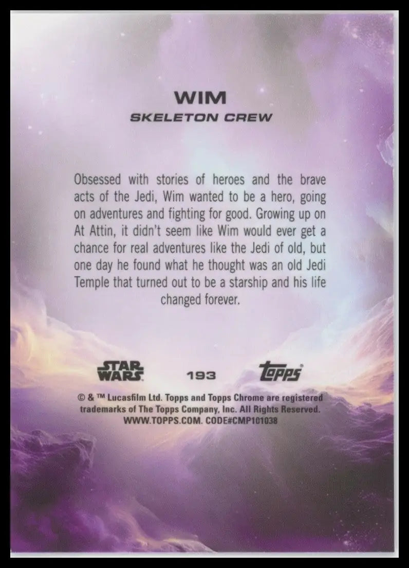 2025 Topps Chrome Star Wars Wim Debut #193 Trading Card - Star Wars Card Single