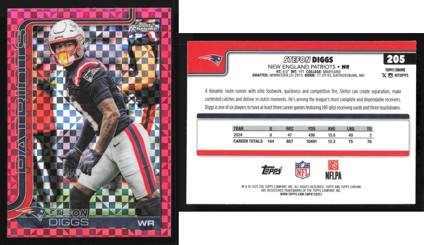 2025 Topps Chrome STEFON DIGGS #205 Hot Pink X-Fractor New England Patriots - Football Card Single