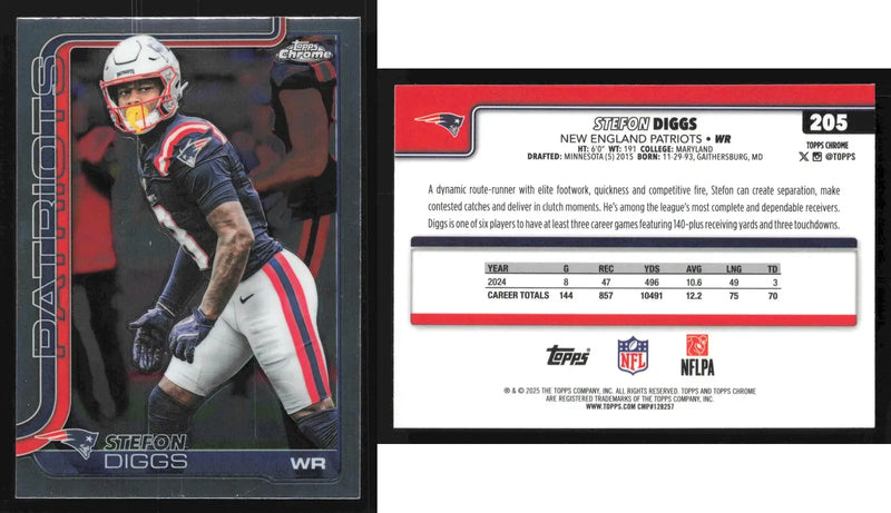 2025 Topps Chrome STEFON DIGGS #205 New England Patriots - Football Card Single