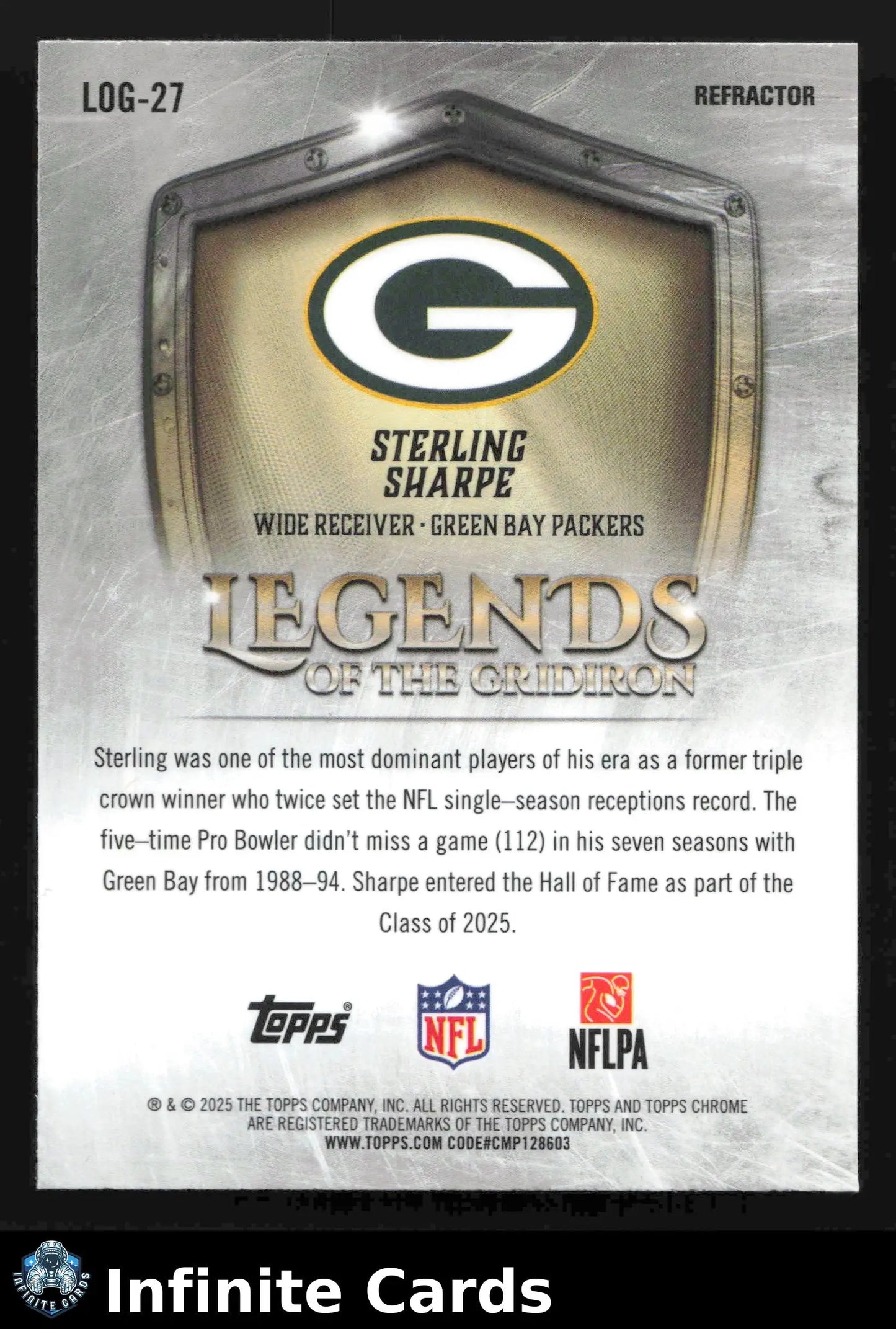 2025 Topps Chrome STERLING SHARPE #LOG-27 Legends of the Gridiron Refractor - Football Card Single