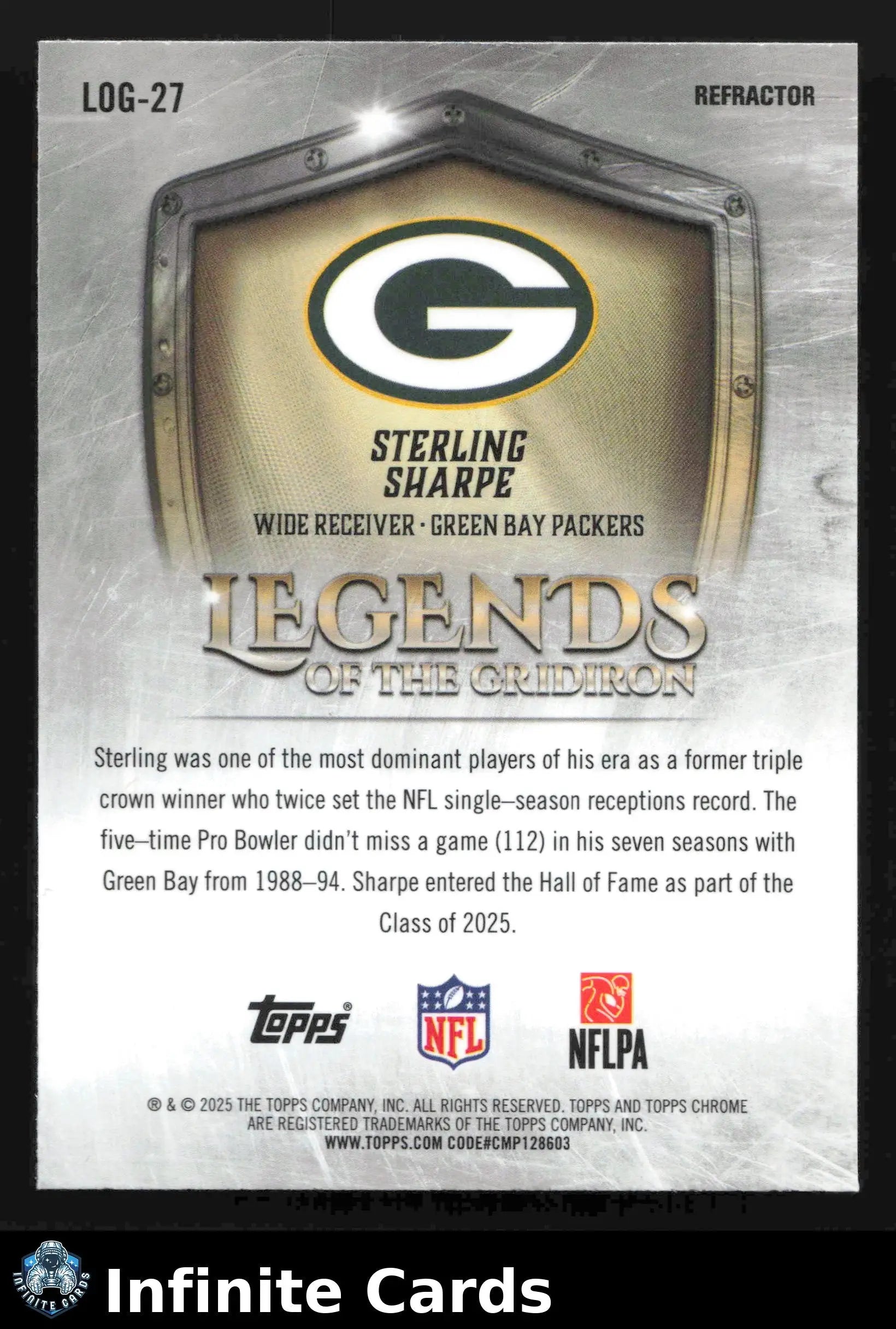 2025 Topps Chrome STERLING SHARPE #LOG-27 Legends of the Gridiron Refractor - Football Card Single