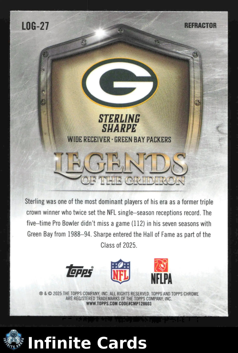 2025 Topps Chrome STERLING SHARPE #LOG-27 Legends of the Gridiron Refractor - Football Card Single