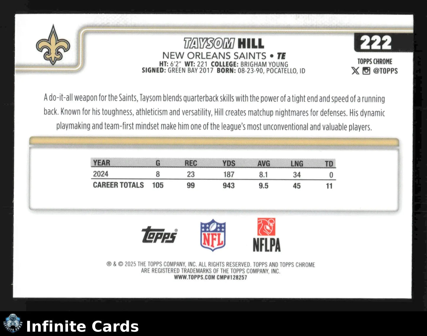 2025 Topps Chrome TAYSOM HILL #222 Lime Green X-Fractor New Orleans Saints - Football Card Single