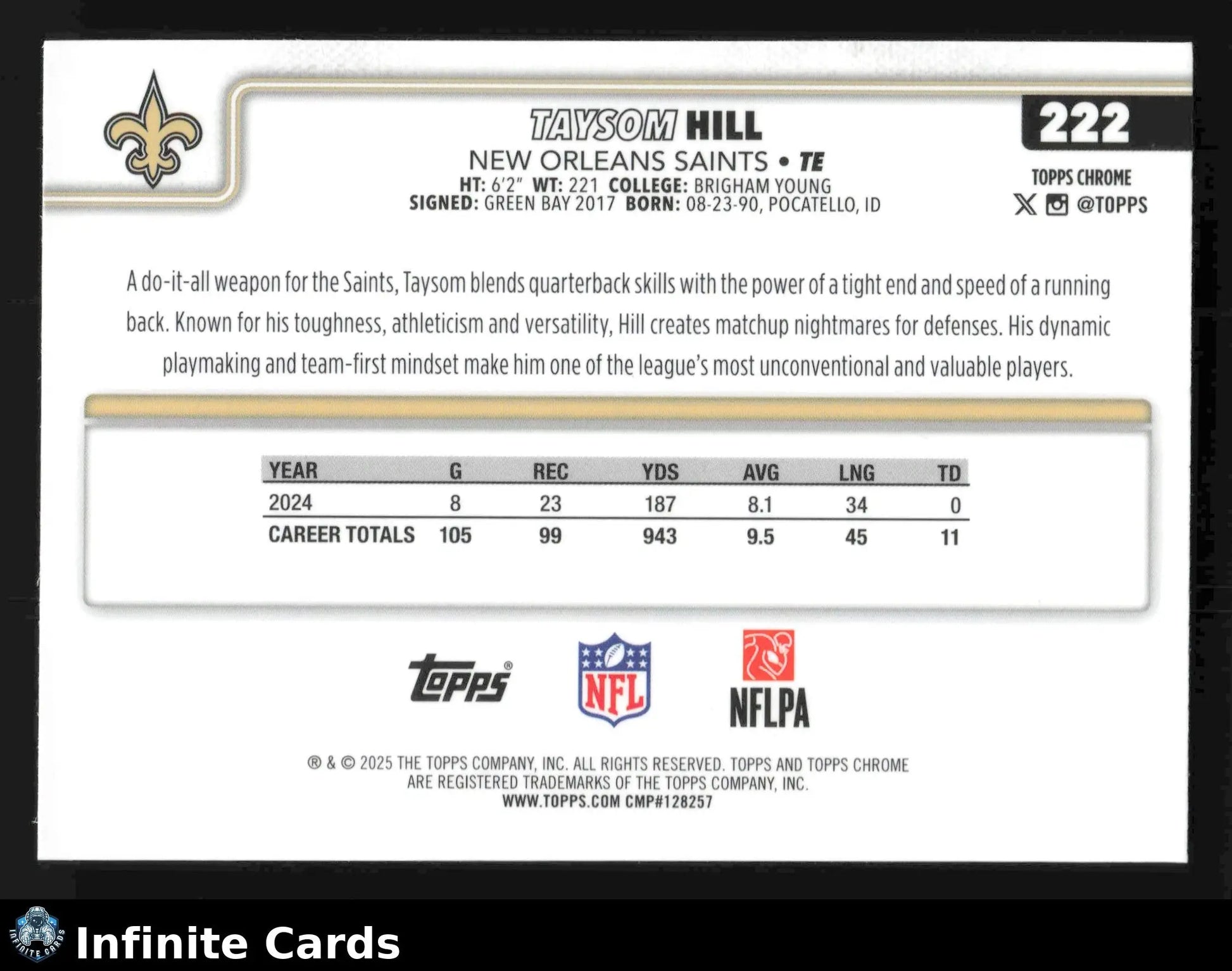 2025 Topps Chrome TAYSOM HILL #222 Lime Green X-Fractor New Orleans Saints - Football Card Single