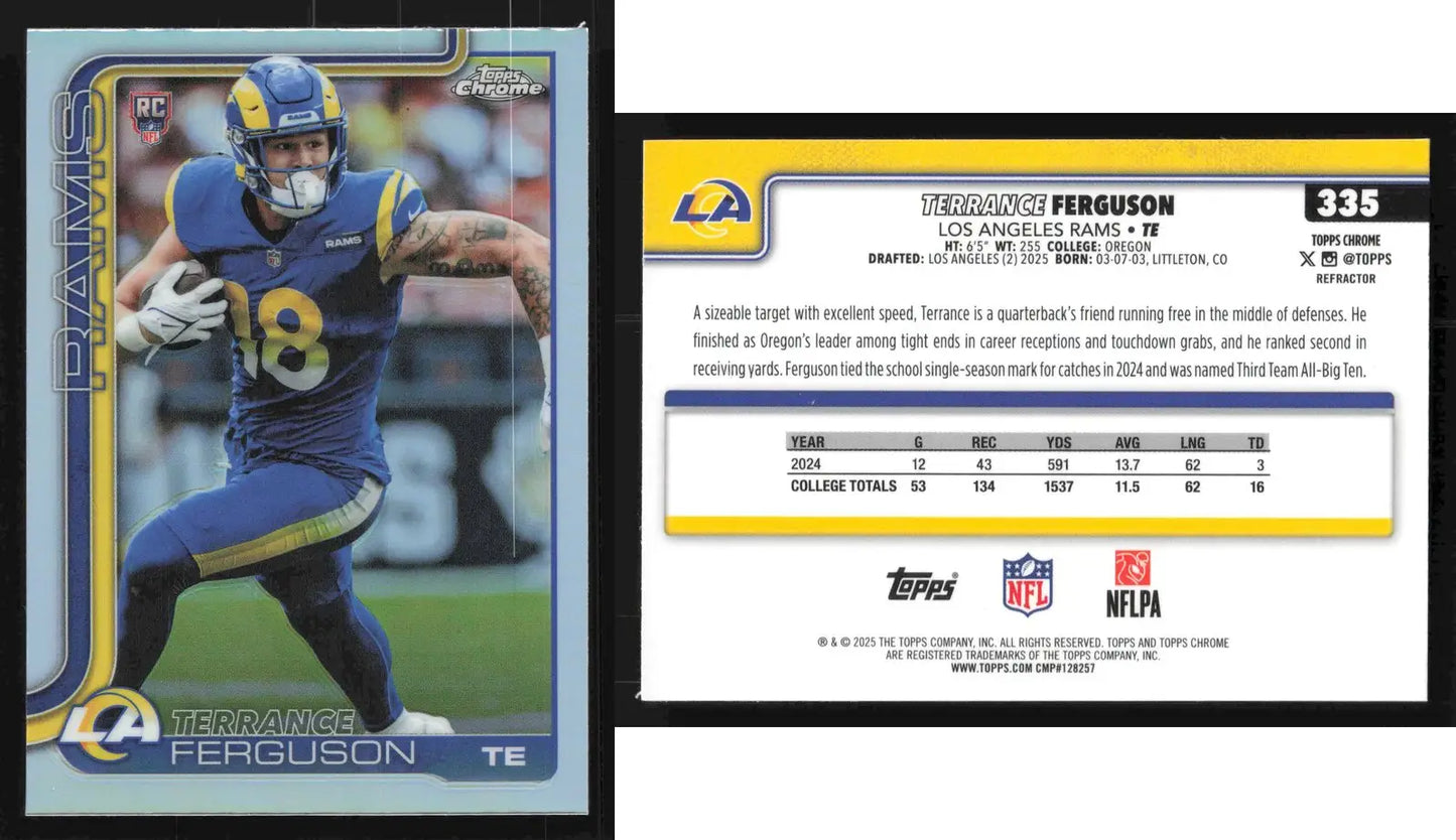2025 Topps Chrome TERRANCE FERGUSON #335 Refractor Los Angeles Rams RC - Basketball Card Single