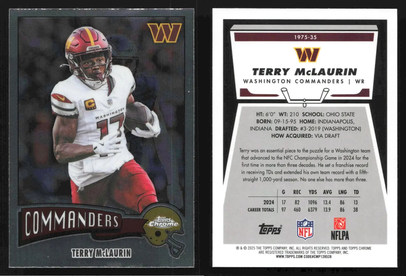 2025 Topps Chrome TERRY MCLAURIN #1975-35 1975 Topps (50th Anniversary) - Football Card Single