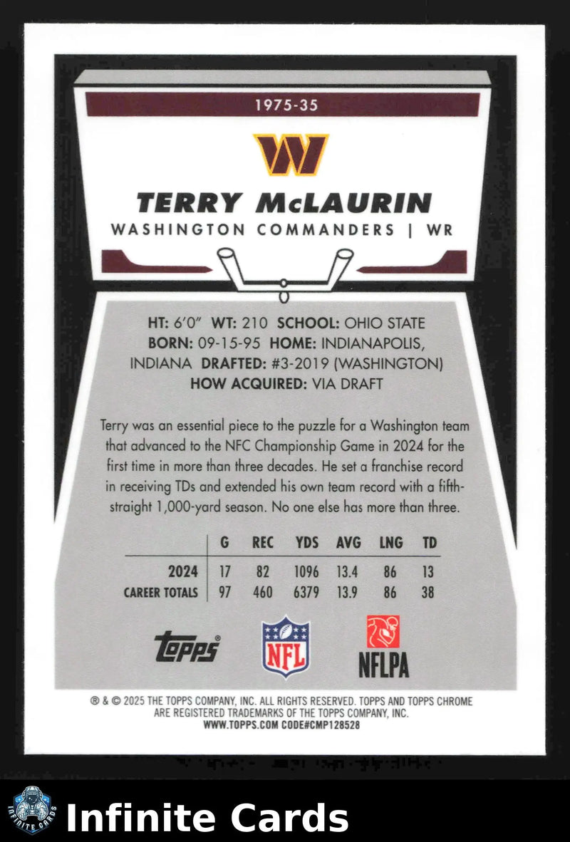 2025 Topps Chrome TERRY MCLAURIN #1975-35 1975 Topps (50th Anniversary) - Football Card Single