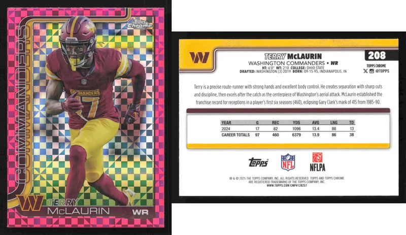 2025 Topps Chrome TERRY MCLAURIN #208 Hot Pink X-Fractor Washington Commanders - Football Card Single