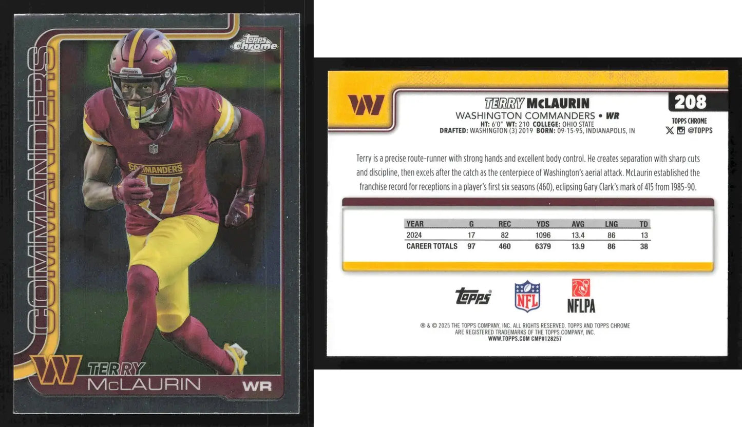 2025 Topps Chrome TERRY MCLAURIN #208 Washington Commanders - Football Card Single