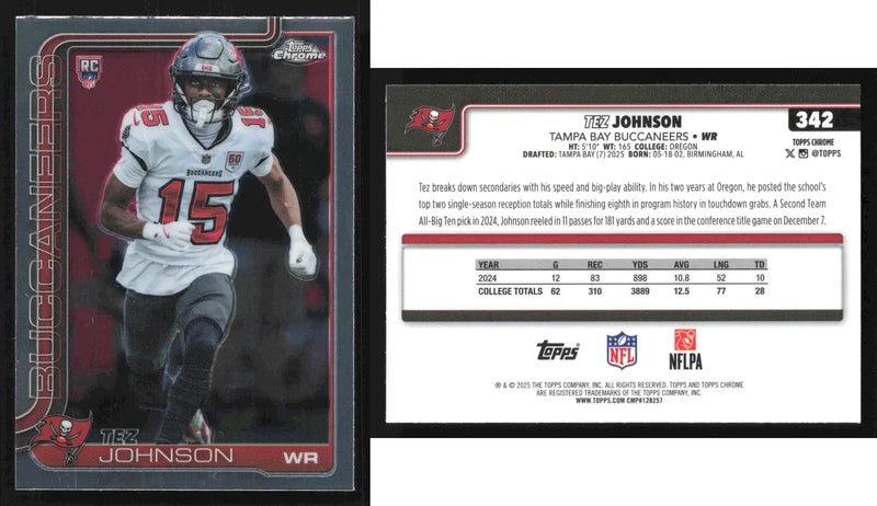 2025 Topps Chrome TEZ JOHNSON #342 Tampa Bay Buccaneers RC - Football Card Single