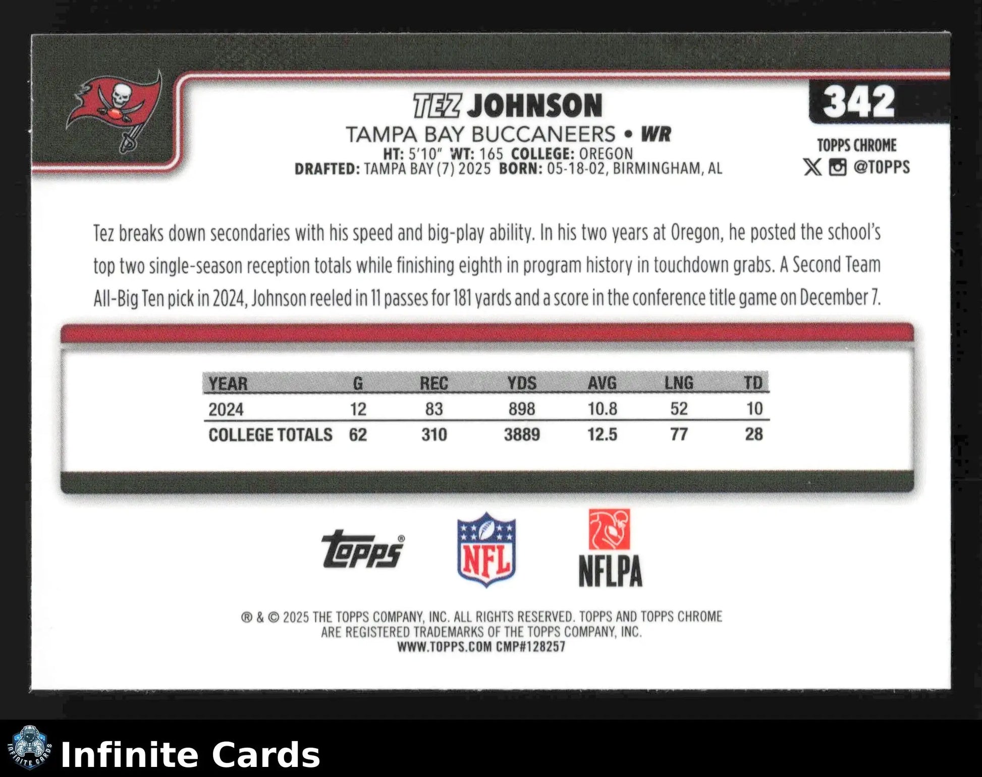 2025 Topps Chrome TEZ JOHNSON #342 X-Fractor Tampa Bay Buccaneers RC - Football Card Single