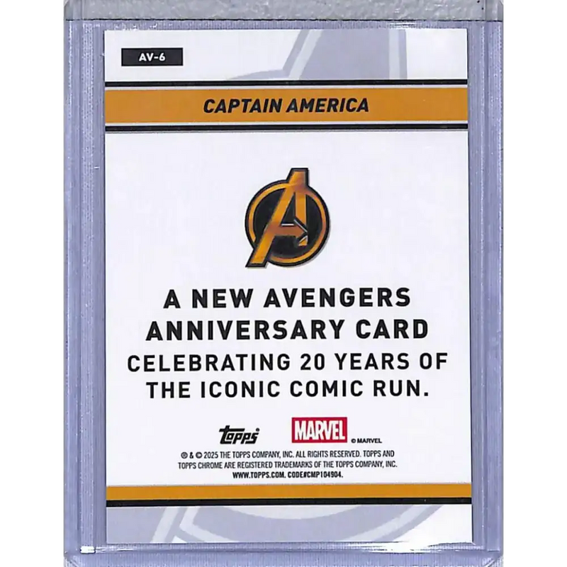 2025 Topps Chrome The New Avengers Anniversary #AV-6 Captain America NM-MT - Marvel Card Single