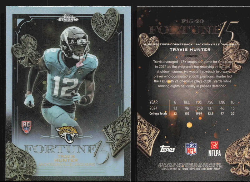 2025 Topps Chrome TRAVIS HUNTER #F15-20 Fortune 15 Refractor Jaguars RC - Football Card Single