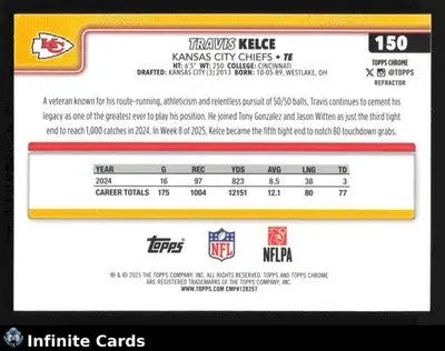 2025 Topps Chrome TRAVIS KELCE #150 Hot Pink X-Fractor Kansas City Chiefs - Football Card Single