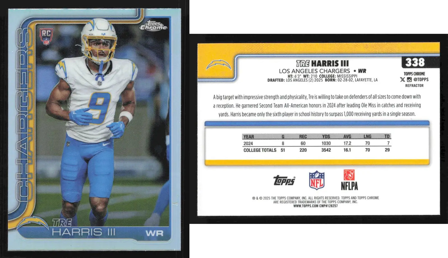 2025 Topps Chrome TRE HARRIS III #338 Refractor Los Angeles Chargers RC - Football Card Single