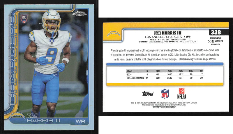 2025 Topps Chrome TRE HARRIS III #338 Refractor Los Angeles Chargers RC - Football Card Single