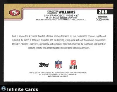 2025 Topps Chrome TRENT WILLIAMS #265 San Francisco 49ers - Football Card Single
