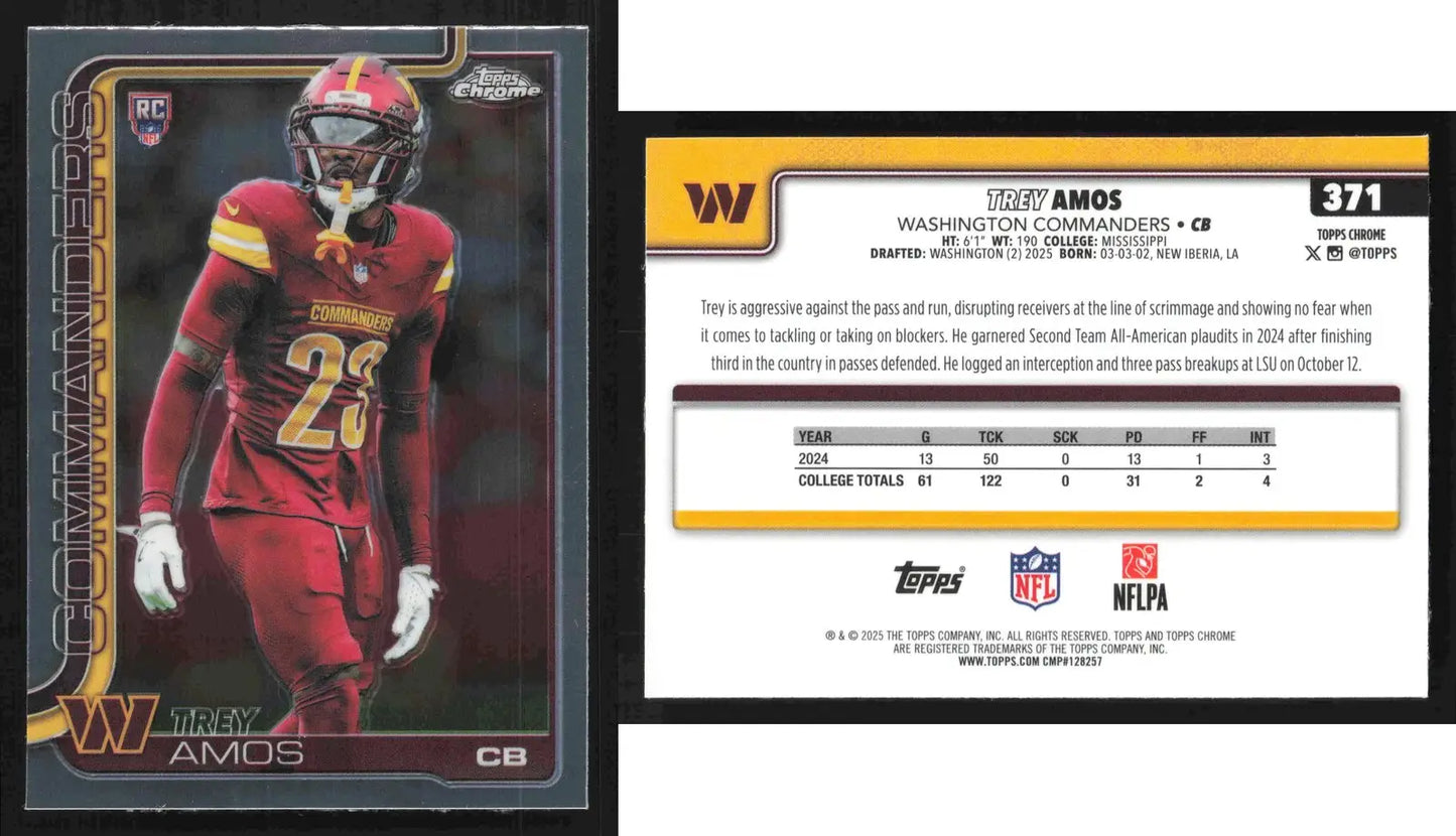 2025 Topps Chrome TREY AMOS #371 Washington Commanders RC - Football Card Single