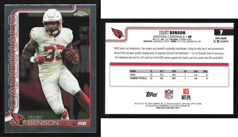 2025 Topps Chrome TREY BENSON #7 Arizona Cardinals - Football Card Single