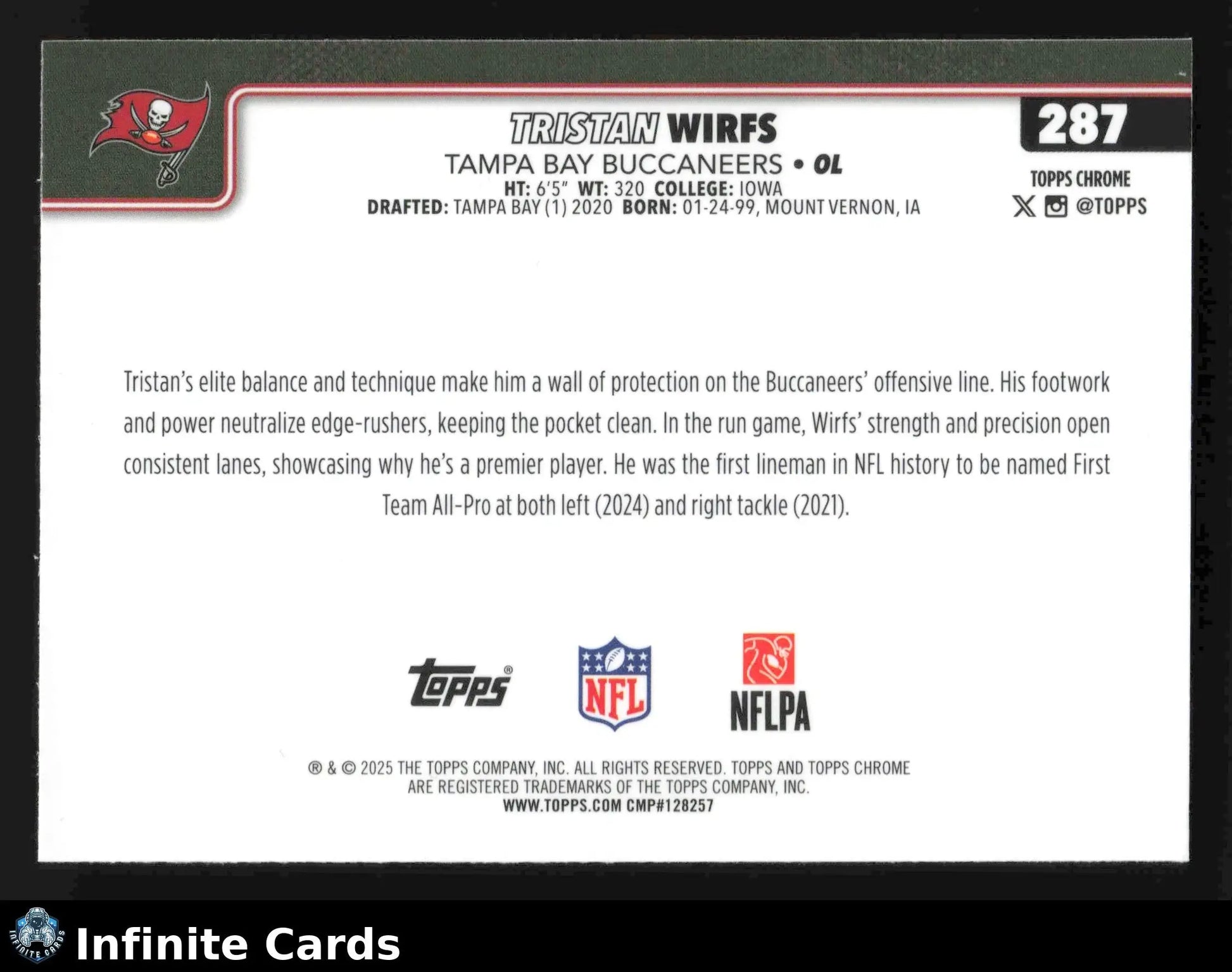 2025 Topps Chrome TRISTAN WIRFS #287 Tampa Bay Buccaneers - Football Card Single
