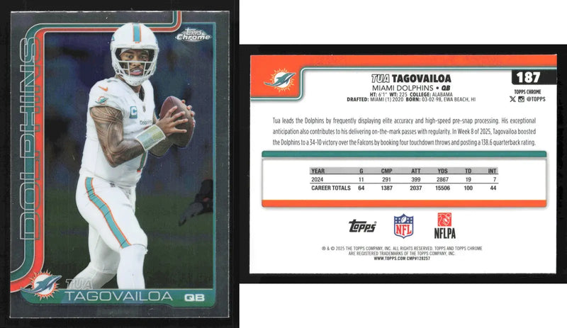 2025 Topps Chrome TUA TAGOVAILOA #187 Miami Dolphins - Football Card Single