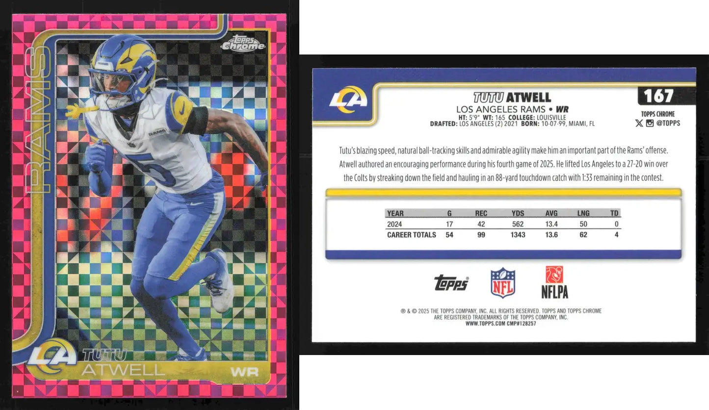 2025 Topps Chrome TUTU ATWELL #167 Hot Pink X-Fractor Los Angeles Rams - Football Card Single