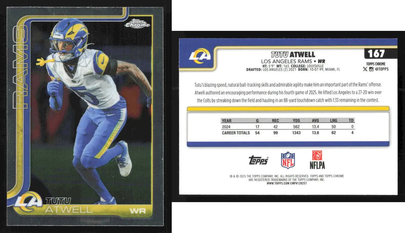2025 Topps Chrome TUTU ATWELL #167 Los Angeles Rams - Football Card Single
