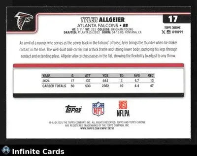 2025 Topps Chrome TYLER ALLGEIER #17 Refractor Atlanta Falcons - Football Card Single