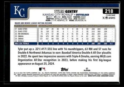 2025 Topps Chrome Tyler Gentry #218 RC Kansas City Royals