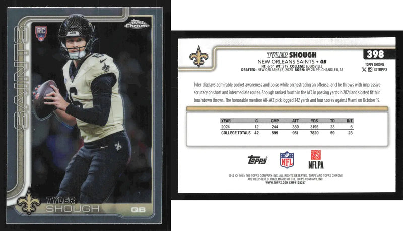 2025 Topps Chrome TYLER SHOUGH #398 New Orleans Saints RC - Football Card Single