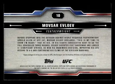 2025 Topps Chrome UFC #10 Movsar Evloev - UFC/MMA Card Single