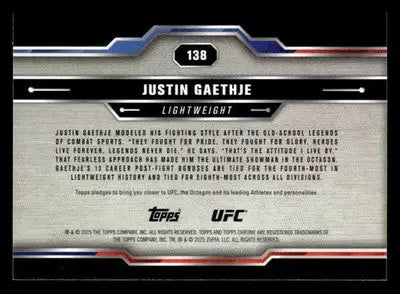 2025 Topps Chrome UFC #138 Justin Gaethje - UFC/MMA Card Single