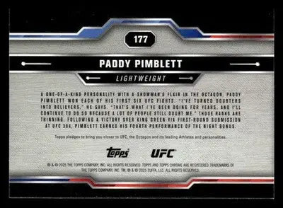 2025 Topps Chrome UFC #177 Paddy Pimblett - UFC/MMA Card Single