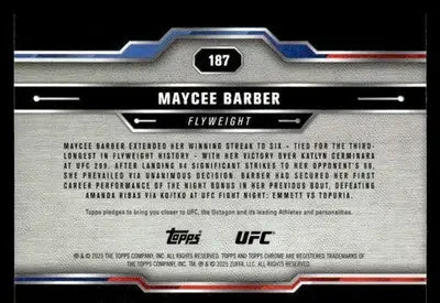 2025 Topps Chrome UFC #187 Maycee Barber - UFC/MMA Card Single